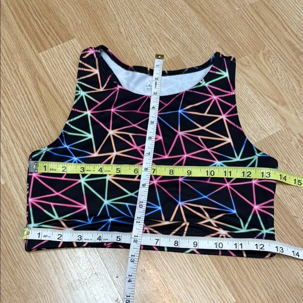 Justice Girls XL 16/18 Black Pink Multicolor Geometric Sports Bra Athleisure